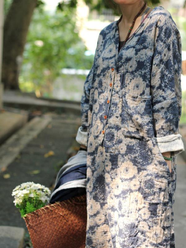 ORIGINAL RAMIE COTTON FLORAL PRINTED MAXI DRESS