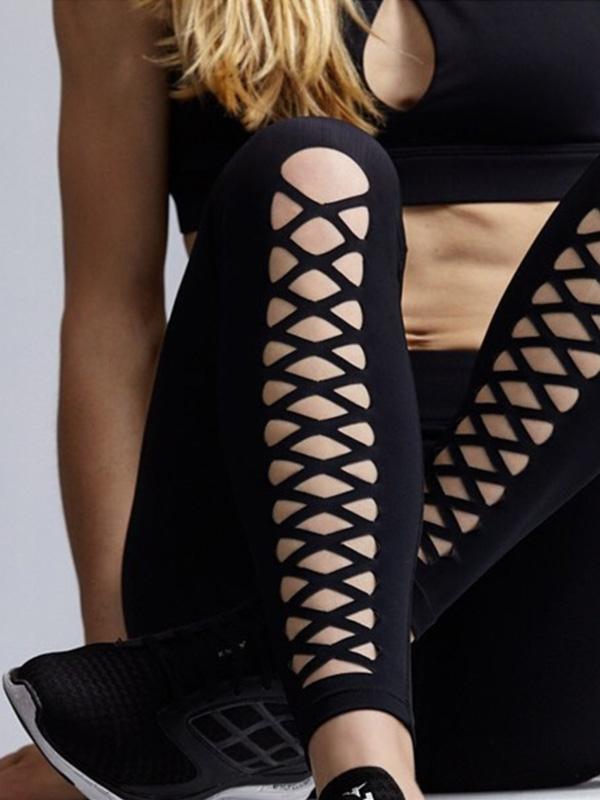Yoga Solid Cutout Interlace Leggings