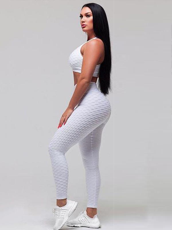 Yoga Solid V-neck Bra And Leggings Suits