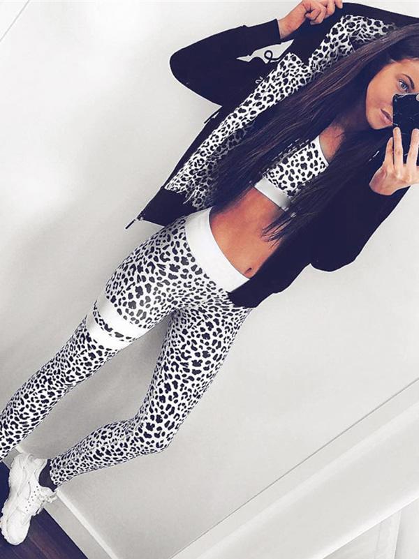 Leopard Print Gym Bra And Leggings Suits