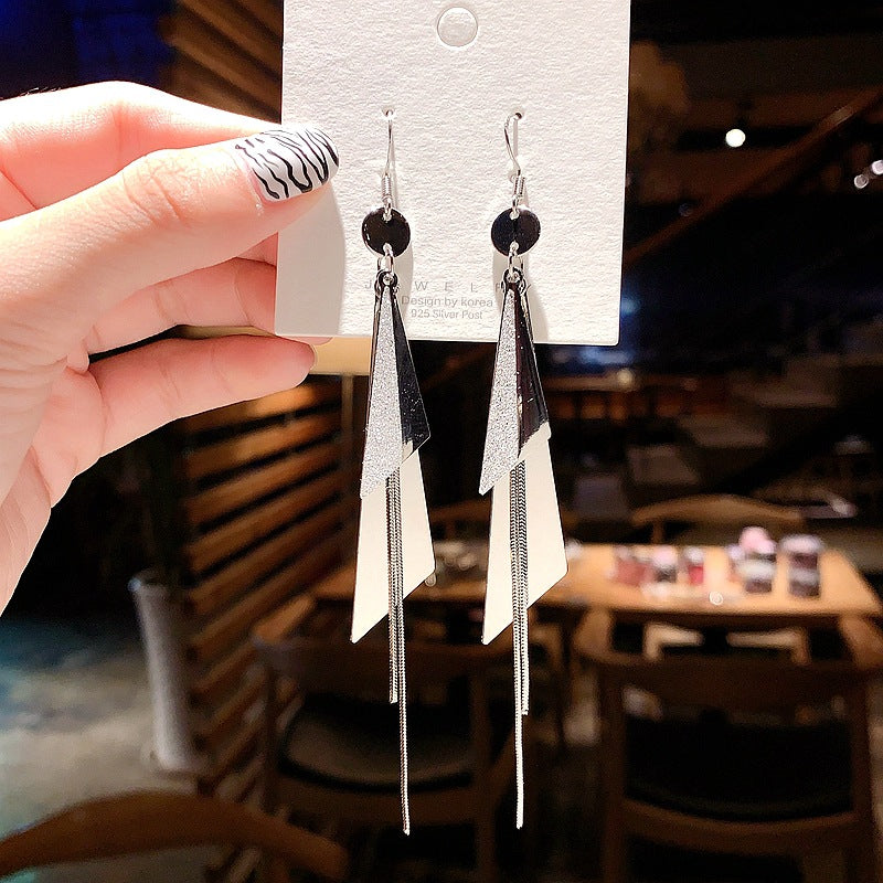 S925 silver needle long tassel earrings
