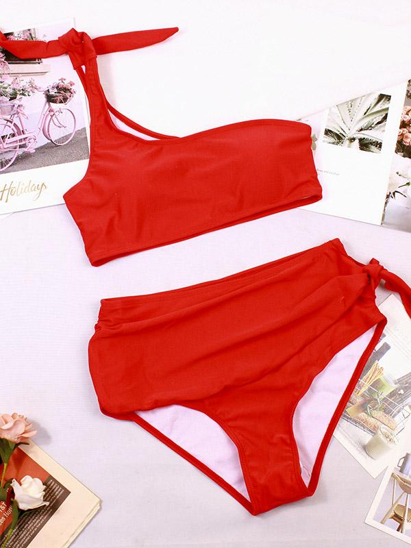 Single Shoulder Plain Bikinis Swimwear