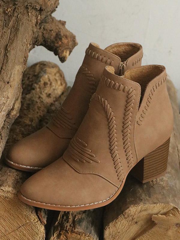 Solid Chunky Heels Booties