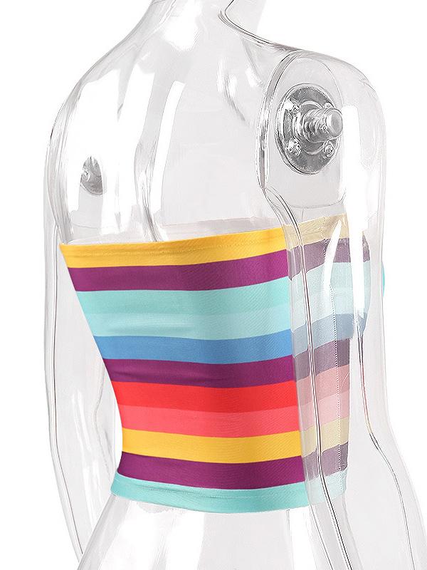 Rainbow Color Stripped Off Shoulder Tank