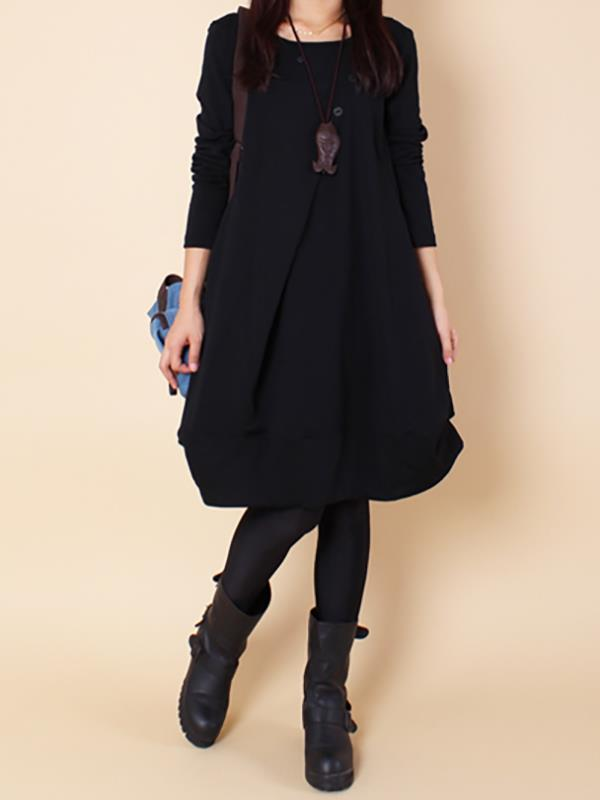 Plus size Loose Ruffled Round-neck Short Dress