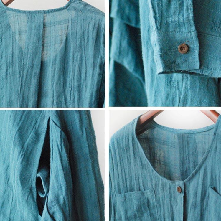 Long Sleeve Linen Flouncing Dress