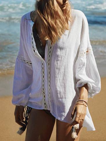 Casual White Puff Sleeves Blouses