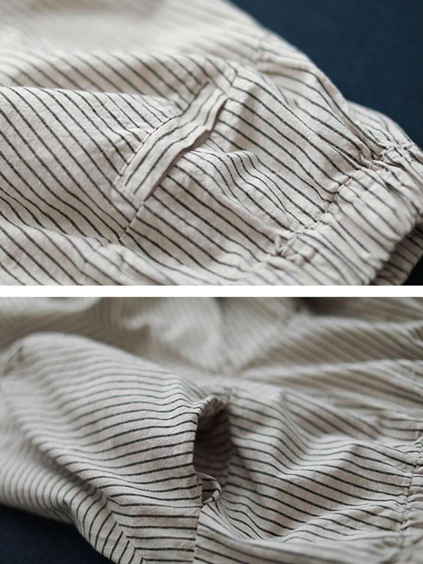 Summer Women Casual Stripe Long Beige Pants