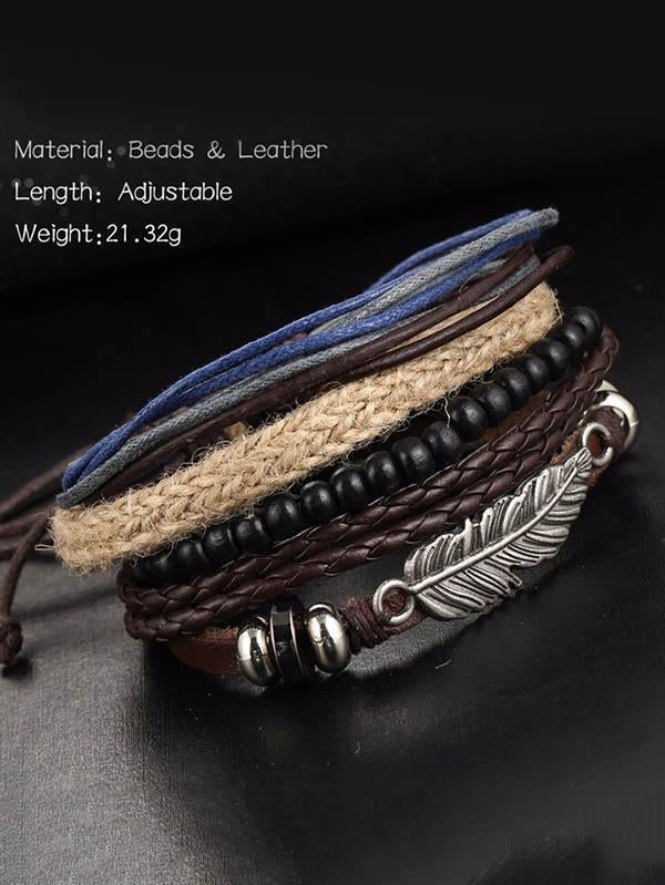 Multilayer Feather Wooden Bead Bracelet Accessories