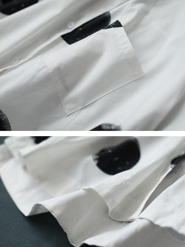 Stand Collar Short Sleeve Loose Cotton White Shirt