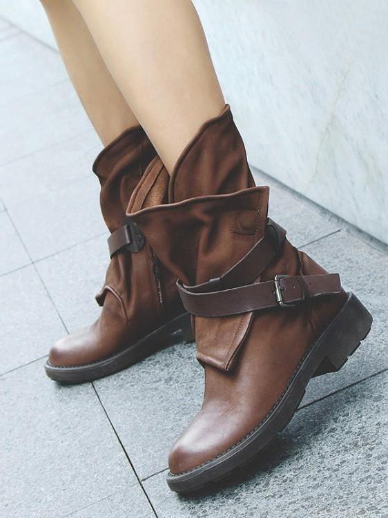 Vintage Low-heel Bandage Boots Shoes