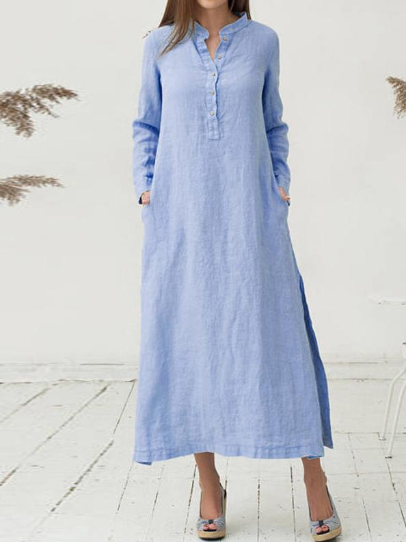 Classical Style Loosen Long Dress in White or Blue Color