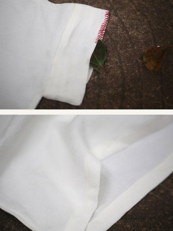 Women Flax Cotton 1/2 Sleeve Embroidery White Dress