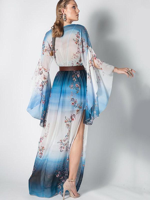 Gradient Flared Sleeves Maxi Dress