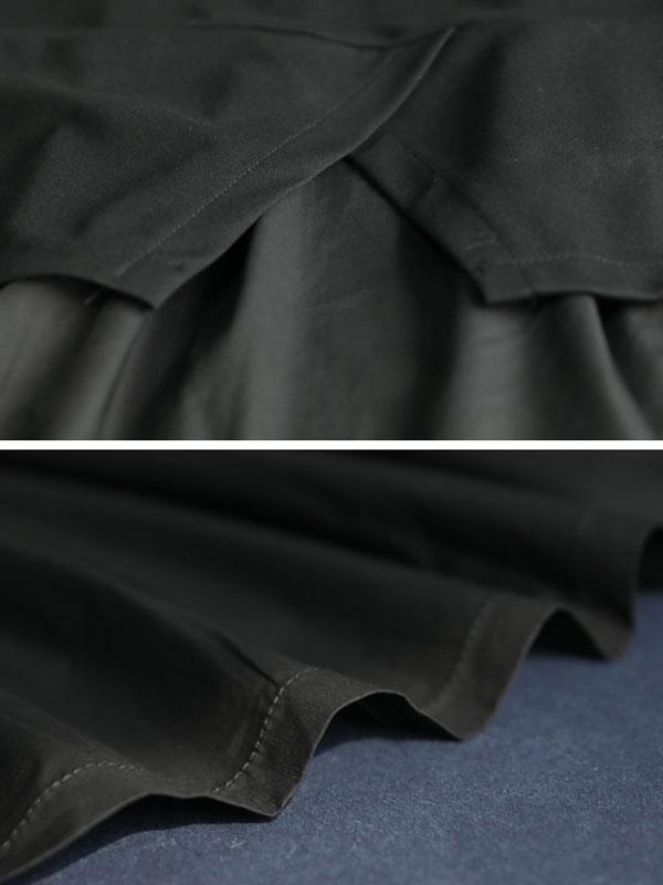 Women Black Cotton Short Sleeve Pleated Loose Tops