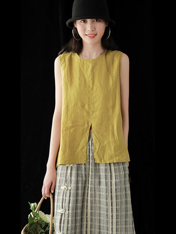 Retro Split-front Sleeveless T-Shirt