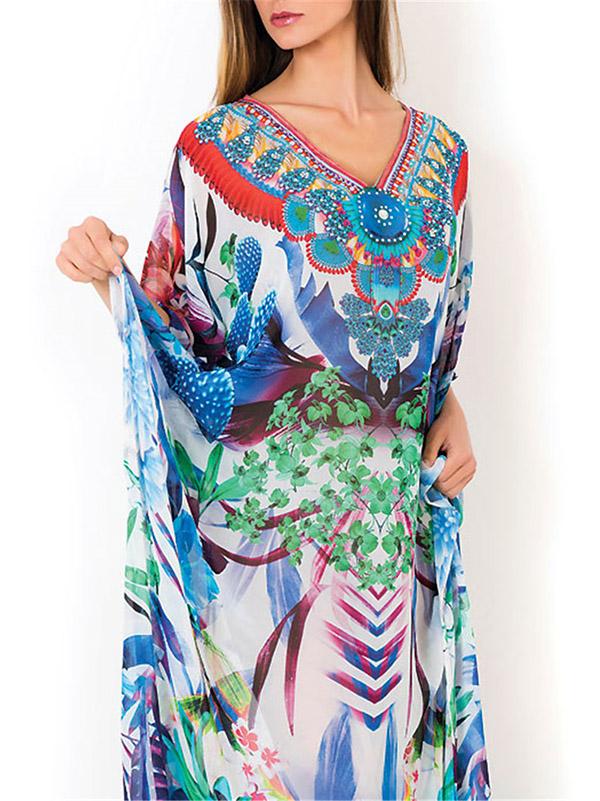 Printed Bohemia Loose Split-side Cover-ups Swimwear