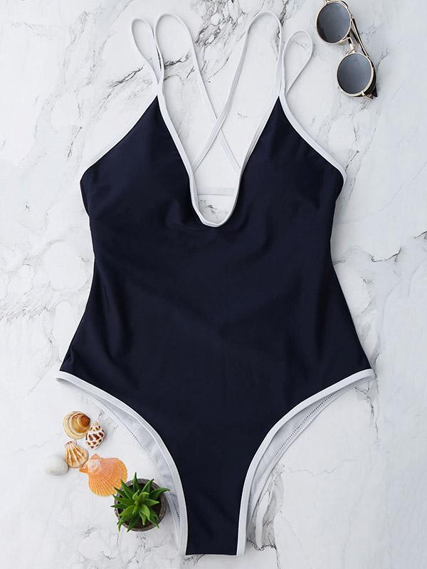 Fashion Solid Spaghetti Straps One-piece Swimwear