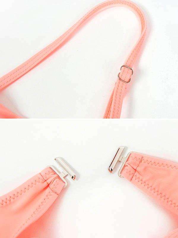 Solid Color Twist Bandage Split Bikini Swimsuit