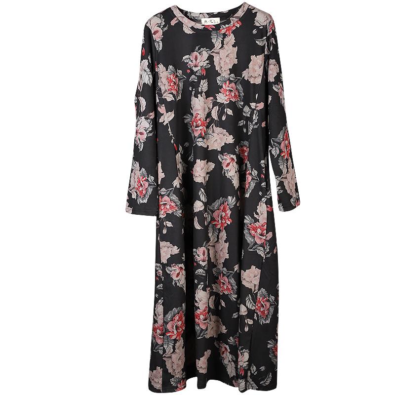 Retro Beautiful Flower Print Casual Loose Dress