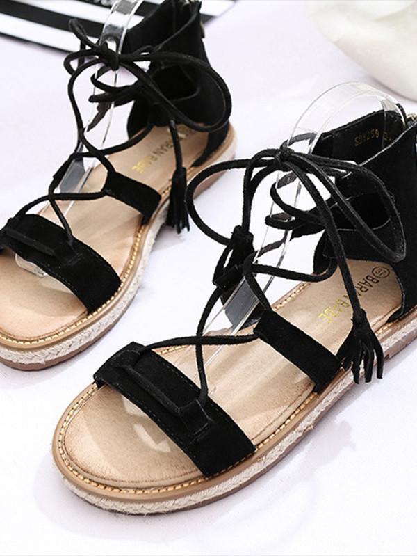 Brown Black Apricot Bohemia Type Beach Flat Sandal