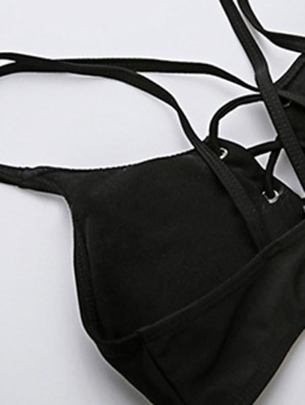 Two-Piece Raised Bands Black Bikinis Swimwear With Chest Steel and Pad
