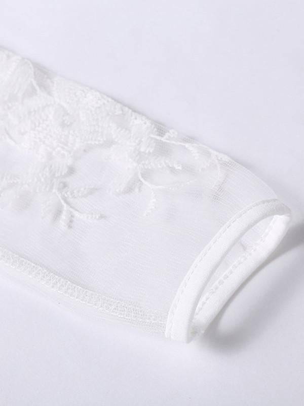 Sexy Solid Color Lace Hollow Long Sleeve Round Neck Maxi Dress