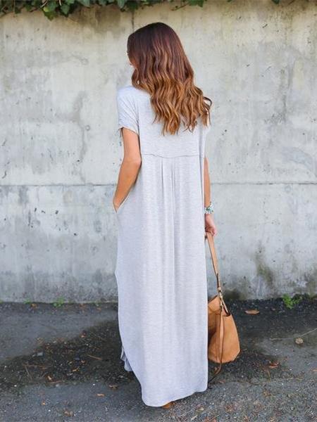 Fashion Simple Casual Long Dress, Black and Grey Color