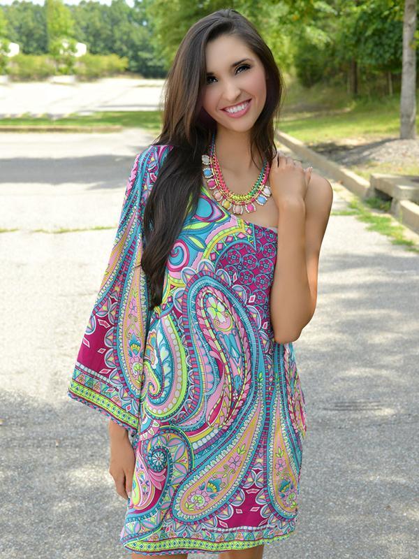 Bohemia Floral-printed One-shoulder Mini Dress