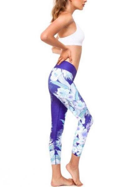 Floral&Feather Printed Sports Yoga Leggings Bottoms