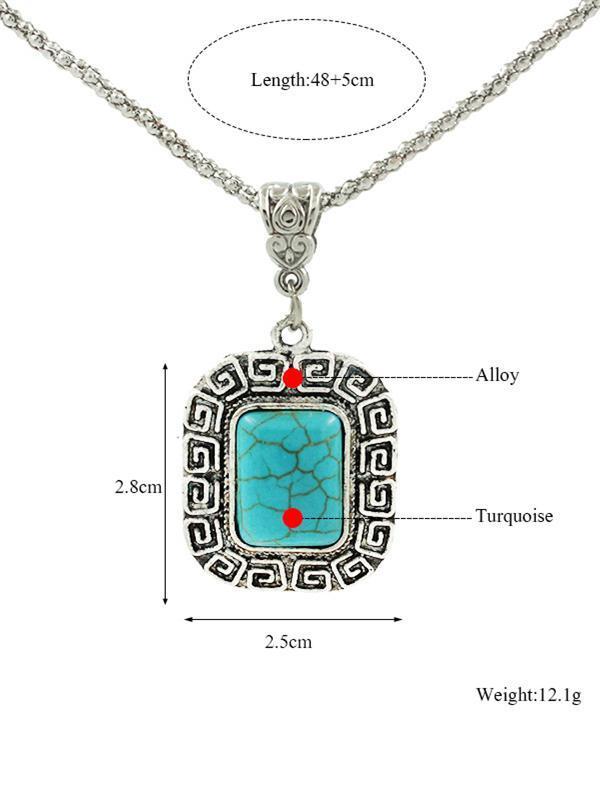 Square Pattern Turquoise Necklaces Accessories