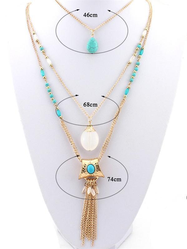 Bohemia Tasseled Alloy&Turquoise Necklaces Accessories