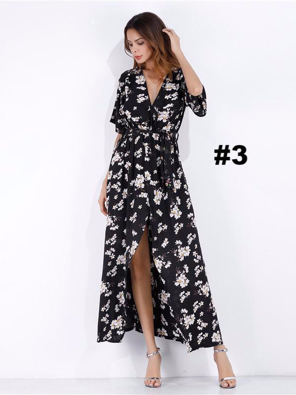 Pretty Floral High Slit Deep V-neck Maxi Dress