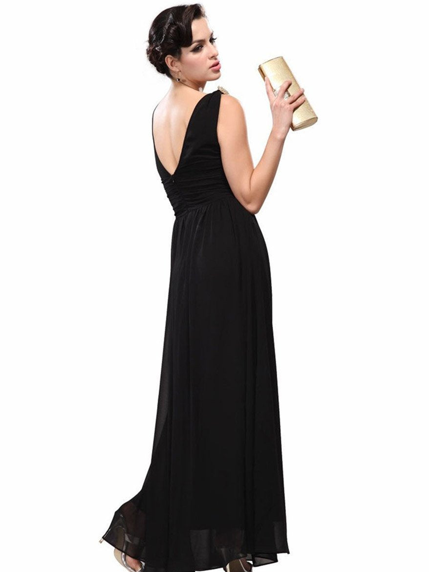 Pretty Deep V-Neck Sleeveless A Line Evening Dress