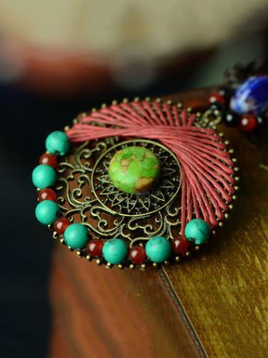 Handmade Turquoise Wax String Hollow Necklaces Accessories
