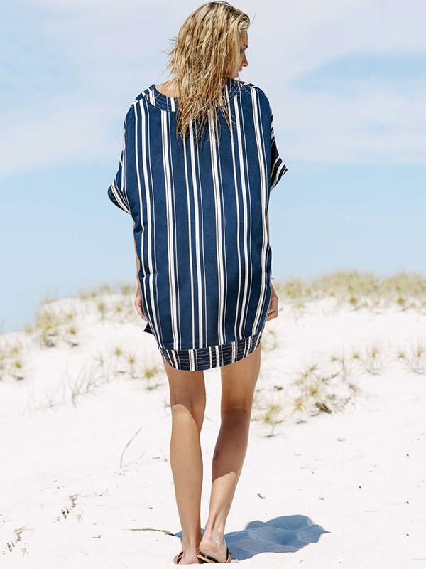 Stripes V-neck Cover-Ups Swimwear