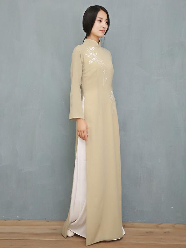 Light Green Tea Split-side Long Ao Dai Cheongsam Dress