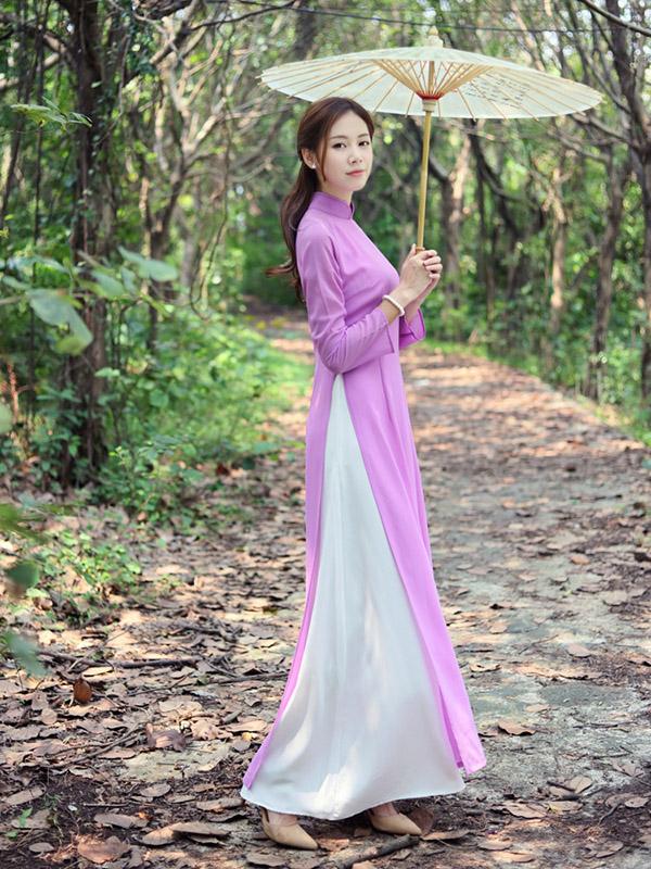 Tradition Purple Long Cheongsam Ao Dai