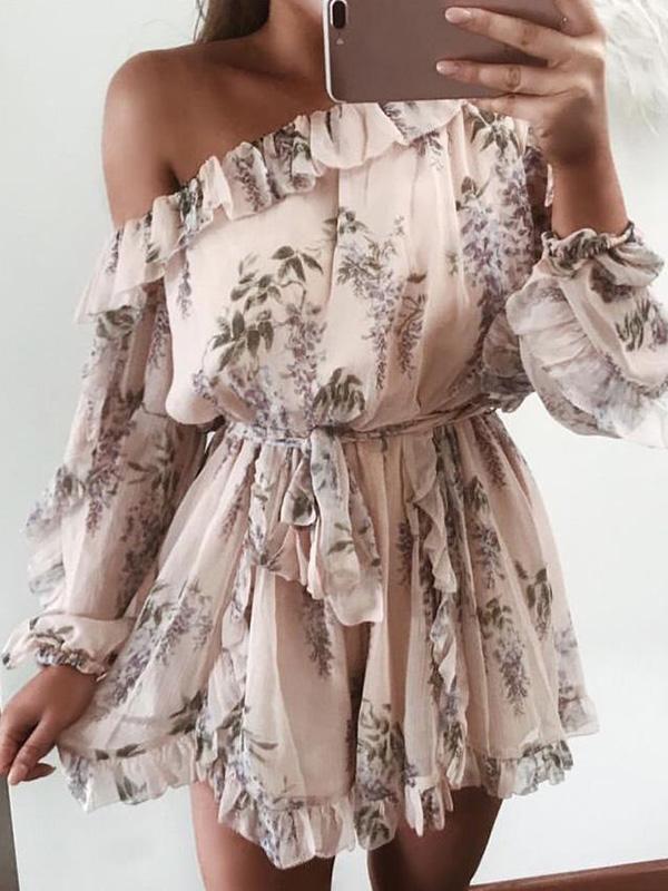 Bohemia Falbala Sloping Shoulder Long Sleeves Romper
