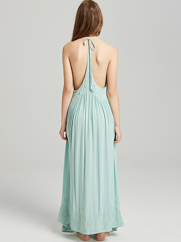 Bohemia Solid Color Spaghetti-neck Maxi Dress
