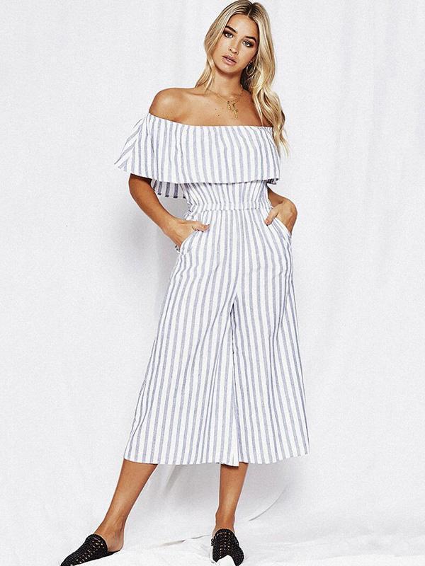 Stripes Off-the-shoulder Jumpsuit Bottoms