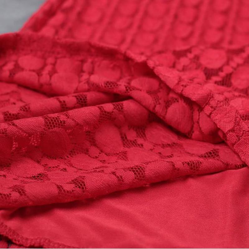 Round Neck Lace Long Sleeve Lining Women Red Dress