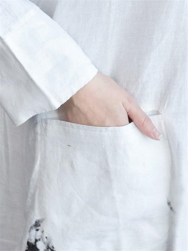 Ethnic Style Ink Painting Literary Long Dress