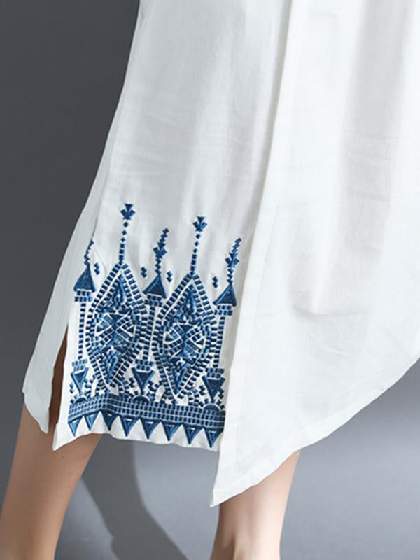 Embroidered Split Stitching Long Dress