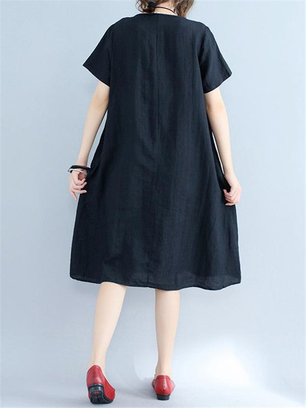 Circle Dot Round Neck Cotton Dress