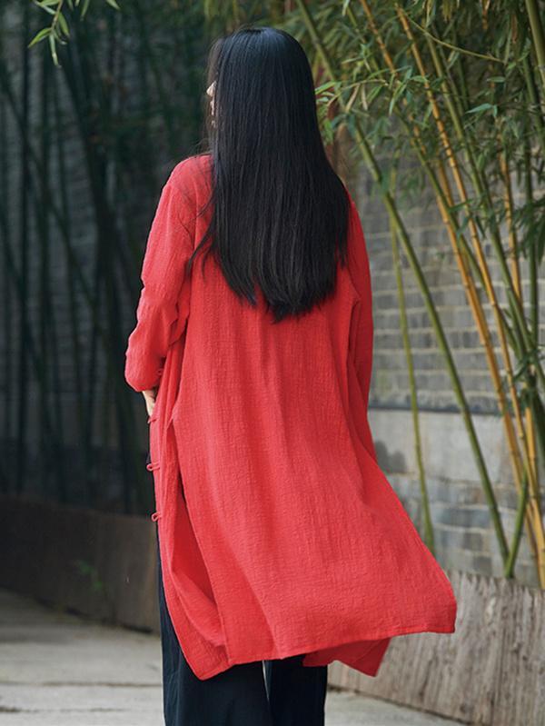 Chinese Style Cotton Outwear Cardigan in Blue and Red Color