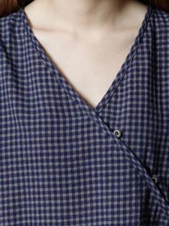 Plaid Casual Long Dress in Red or Navy Blue Color