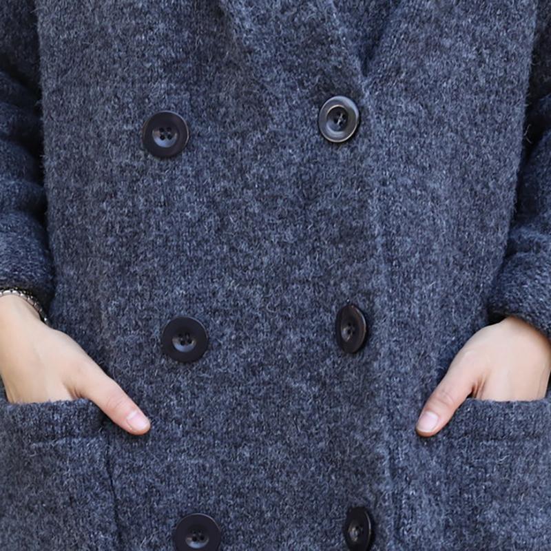 Plus Size - Double Breasted Pure Color Warm Overcoat