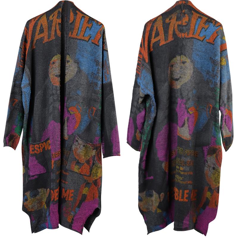 Retro Printed Comfortable Split Hem Winter Coat