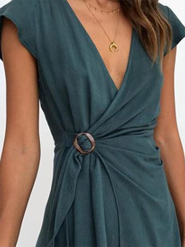 Fashion Solid Color V-neck Mini Dresses